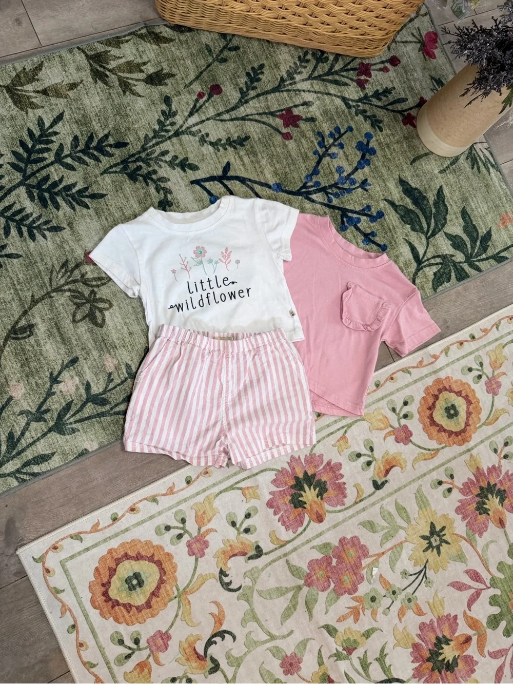 BearPaw 3 Piece Matching Outfit Sets- 2 Boxy Tees & Stripe Pocket Shorts Boho 2T
